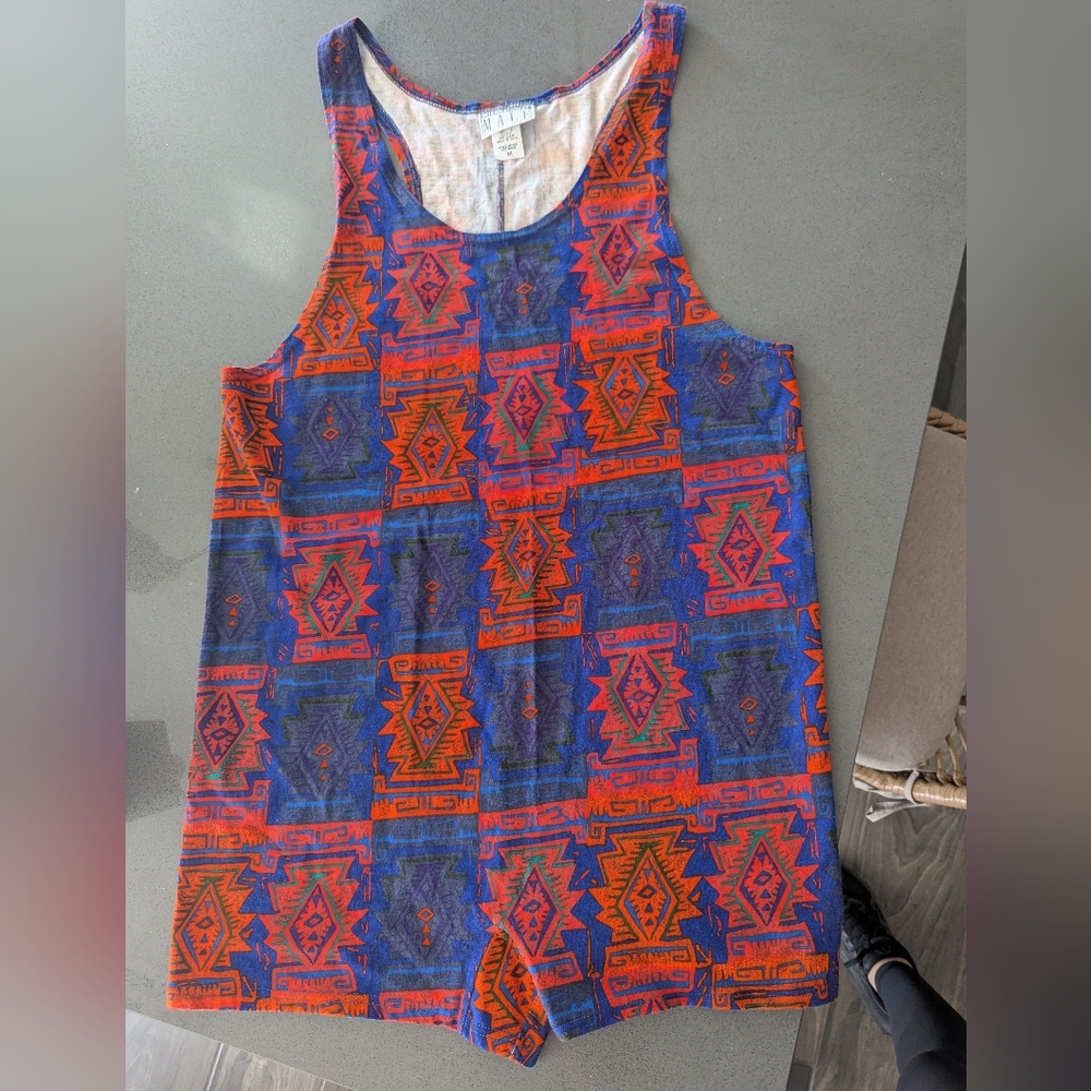 retro 80s Vintage International Male Romper Aztec Print Size Medium